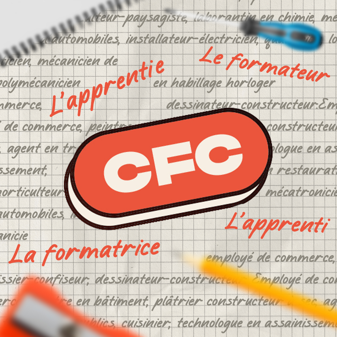 Composition graphique de la série Apprenti-e-s consacrée aux jeunes en formation CFC à Genève