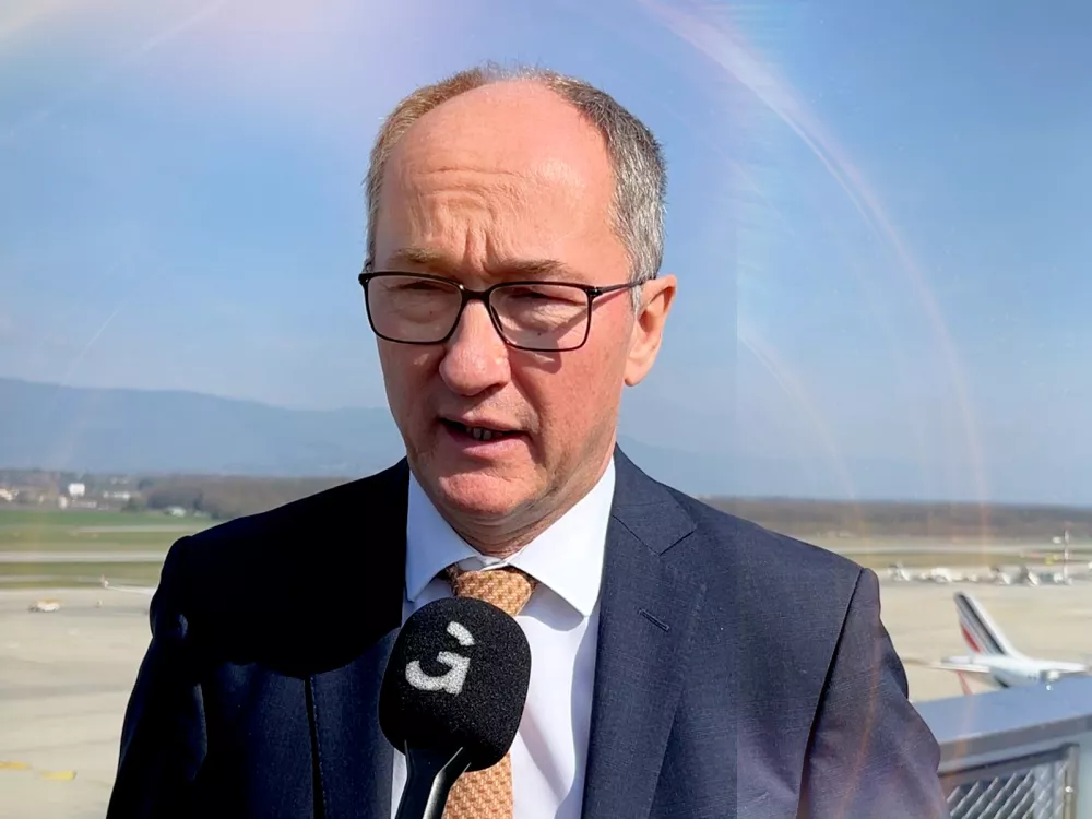 Photo de Jean-François de Saussure, directeur général de Genève Aéroport à l'occasion de l'annonce des résultats financiers 2025